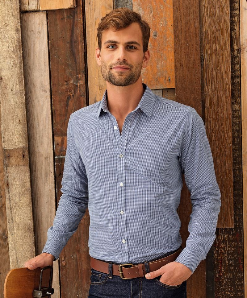 Mens Micro-Check Long Sleeve Shirt Premier PR220
