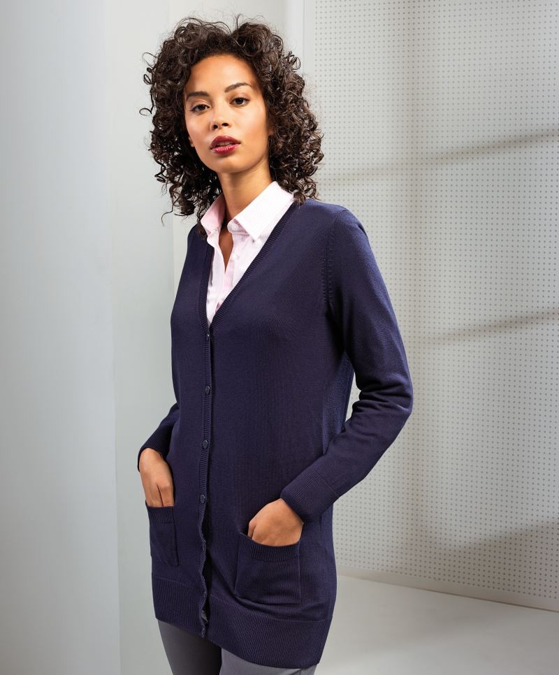 Ladies' Long Line Knitted Cardigan Premier PR698