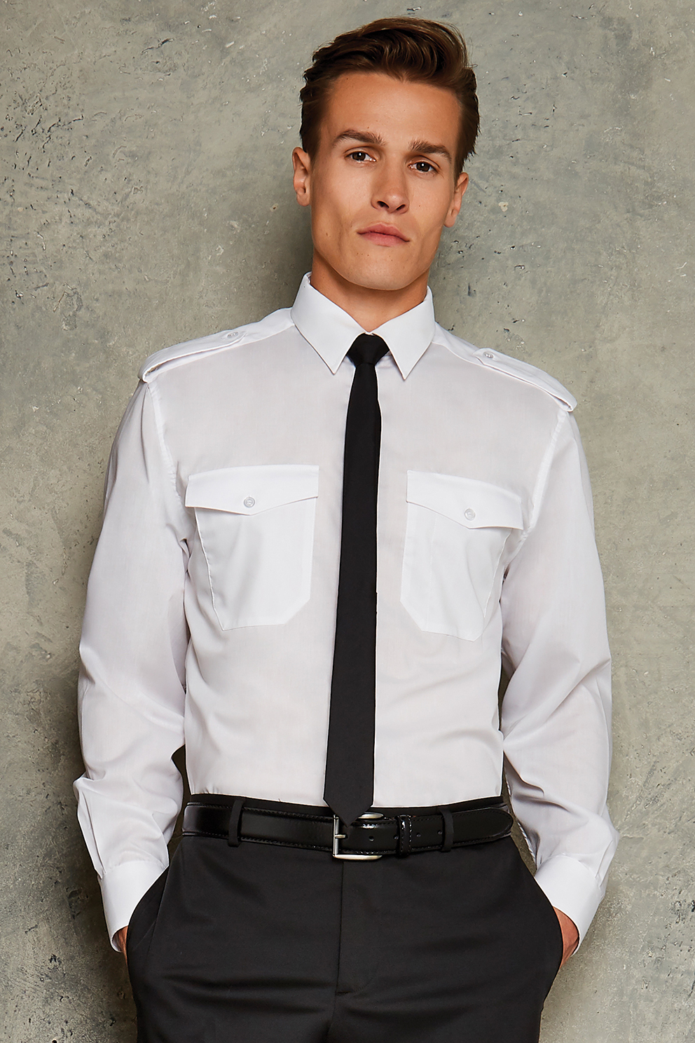 Men`s Tailored Fit Pilot Shirt Long Sleeve Kustom Kit K134