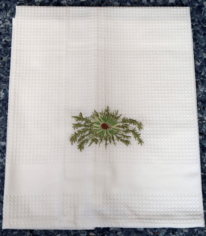 Küchentuch Waffelpikée Distel Stickerei