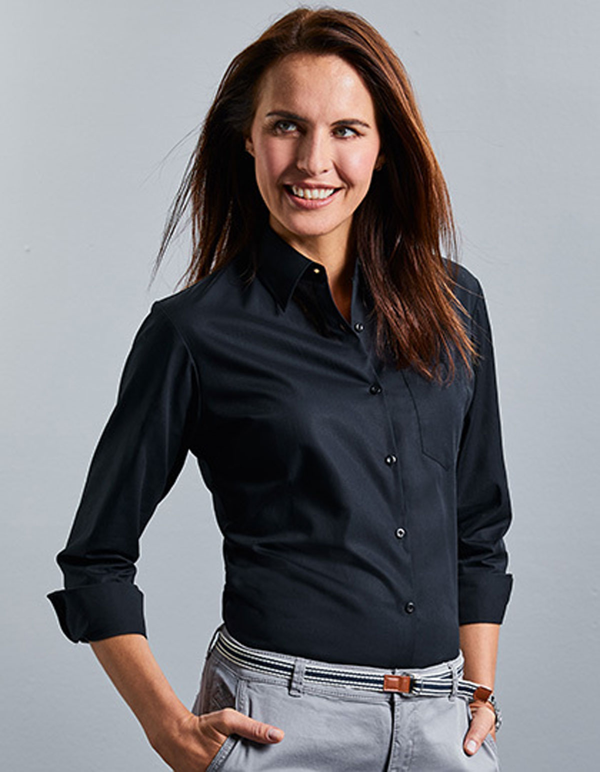 Russell 936F Popeline-Damenbluse langarm, pflegeleicht